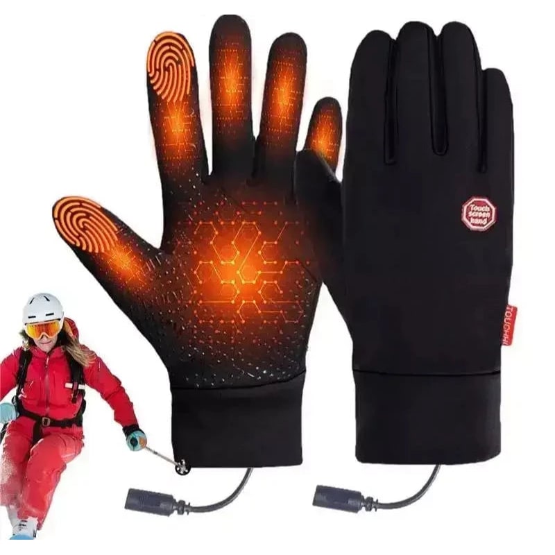Gants chauffants noirs à doigts tactiles et fermeture zippée