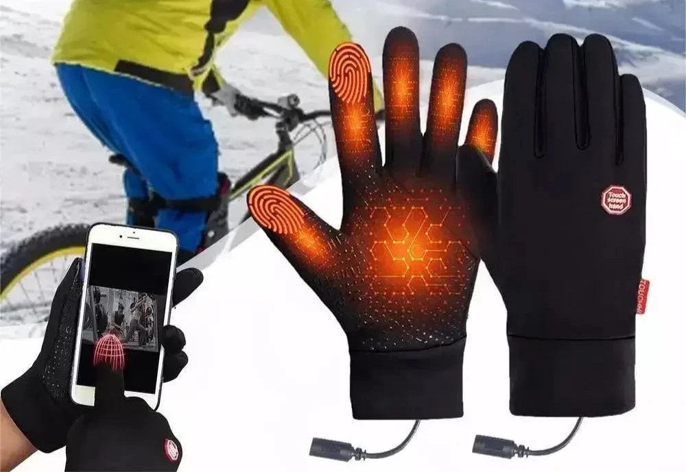 Gants chauffants noirs à doigts tactiles et fermeture zippée