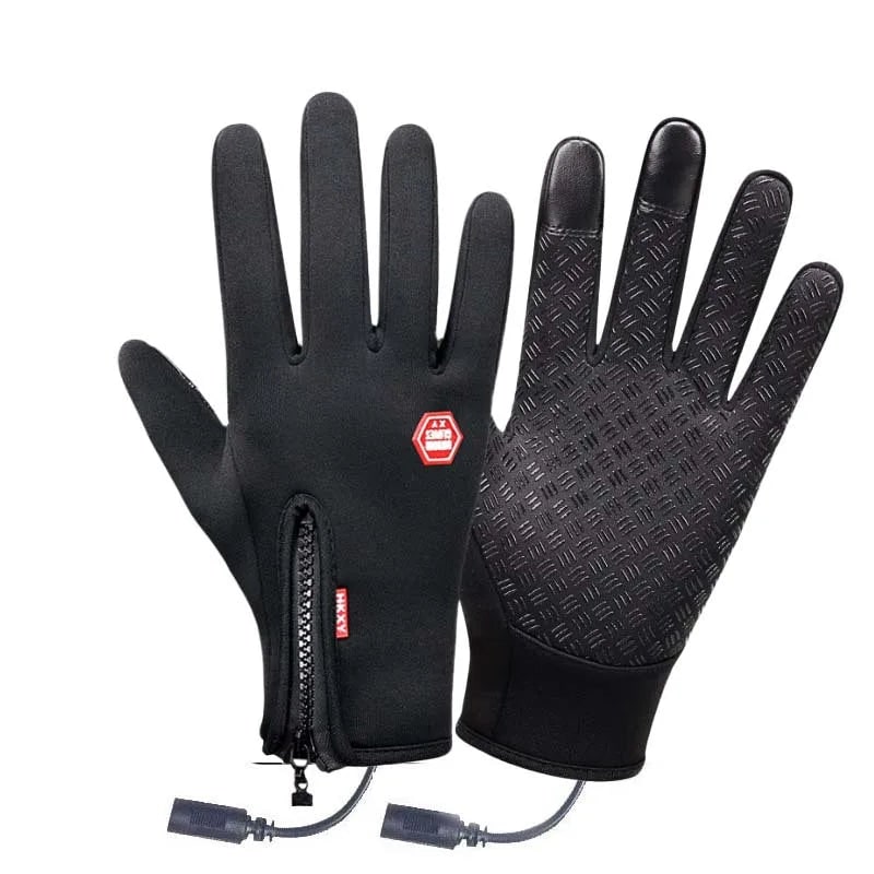 Gants chauffants noirs à doigts tactiles et fermeture zippée