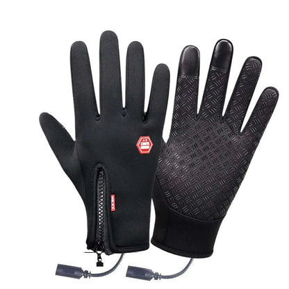 Gants chauffants noirs à doigts tactiles et fermeture zippée