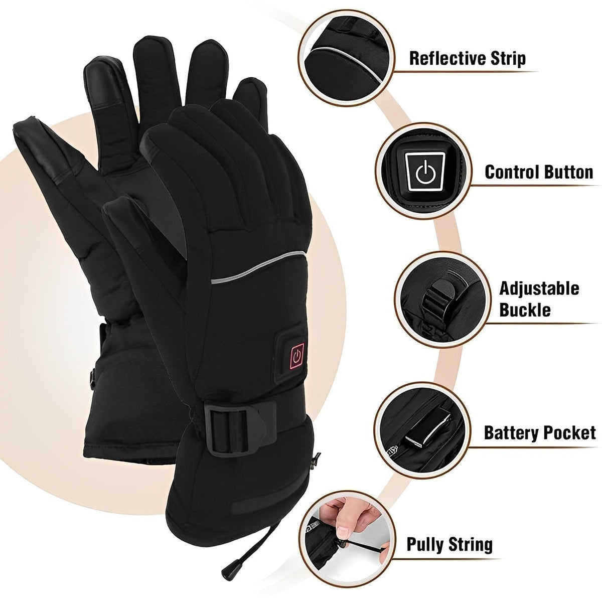 Gants chauffants à longues manchettes et doigts tactiles