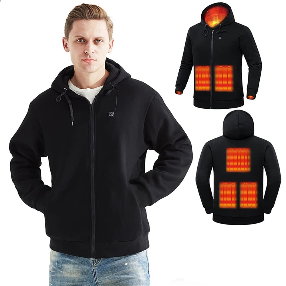 Veste chauffante zippée à capuche, cinq zones USB