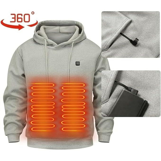 Veste chauffante zippée à capuche, cinq zones USB