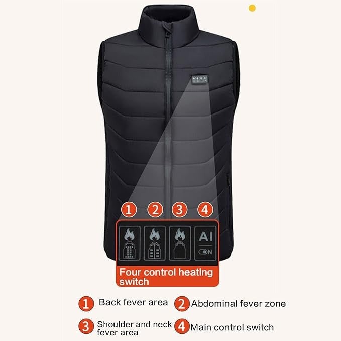 Gilet chauffant unisexe matelassé avec alimentation USB