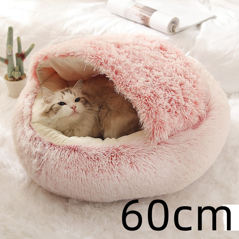 Panier couvert pour chat en peluche avec rebord rembourré