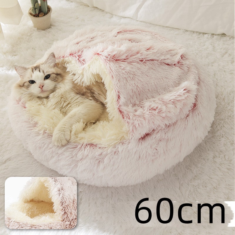 Panier couvert pour chat en peluche avec rebord rembourré