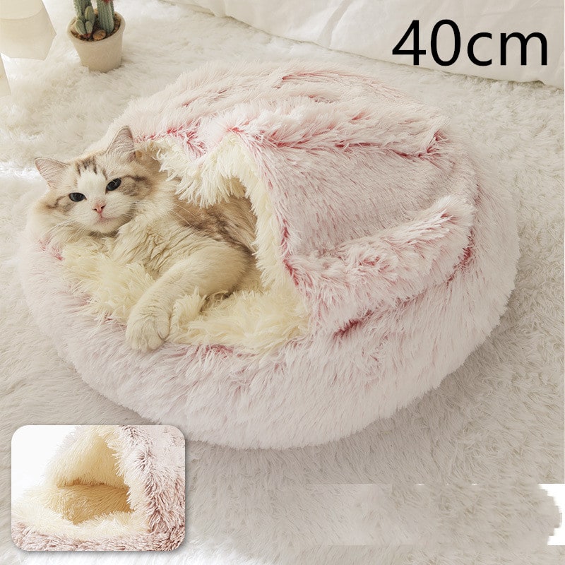 Panier couvert pour chat en peluche avec rebord rembourré