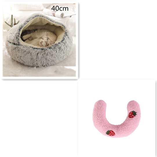 Panier couvert pour chat en peluche avec rebord rembourré