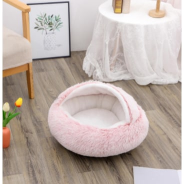Panier couvert pour chat en peluche avec rebord rembourré