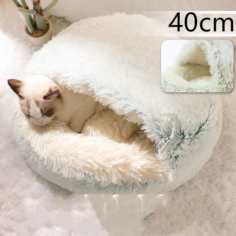 Panier couvert pour chat en peluche avec rebord rembourré