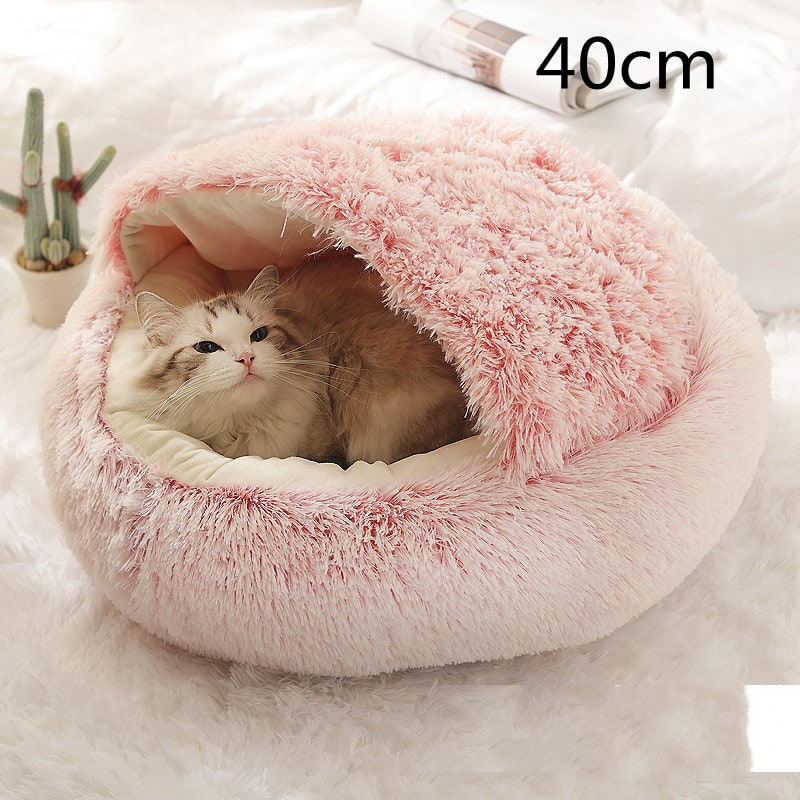 Panier couvert pour chat en peluche avec rebord rembourré