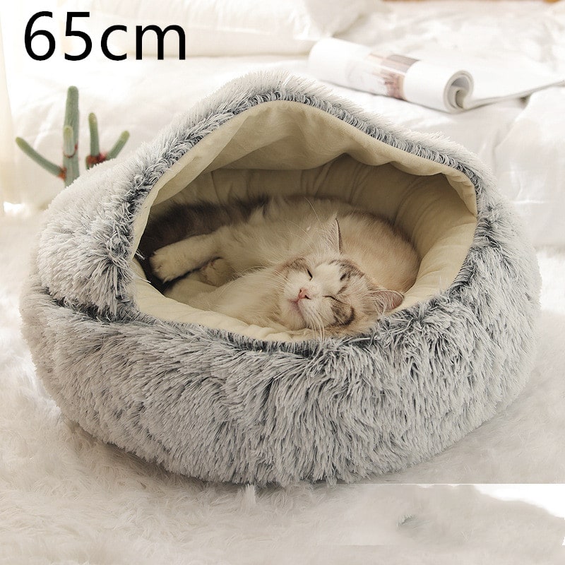 Panier couvert pour chat en peluche avec rebord rembourré