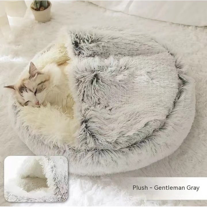Panier couvert pour chat en peluche avec rebord rembourré