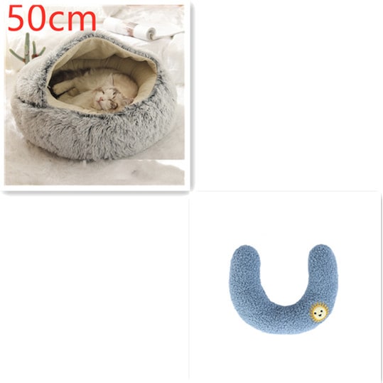 Panier couvert pour chat en peluche avec rebord rembourré