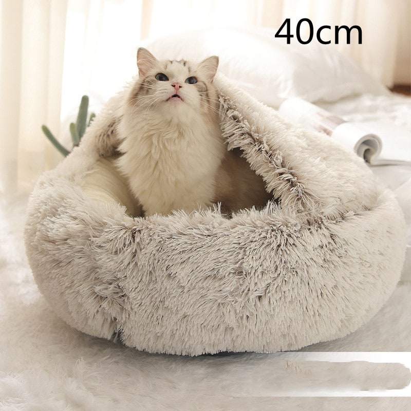 Panier couvert pour chat en peluche avec rebord rembourré