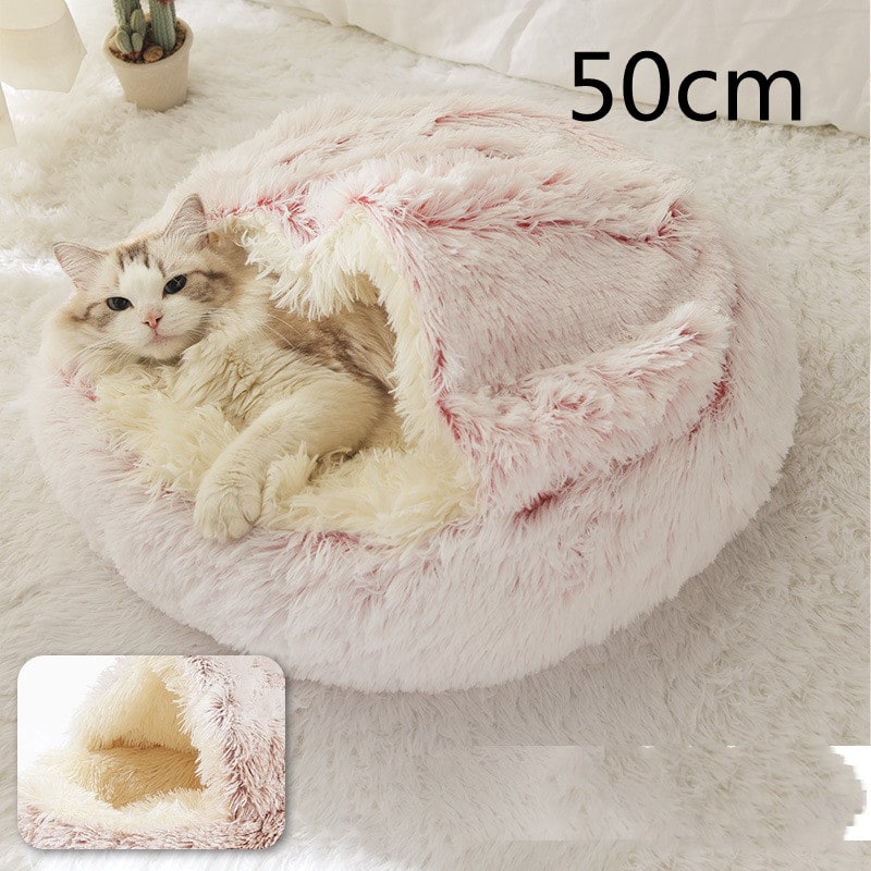 Panier couvert pour chat en peluche avec rebord rembourré