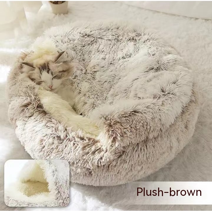Panier couvert pour chat en peluche avec rebord rembourré