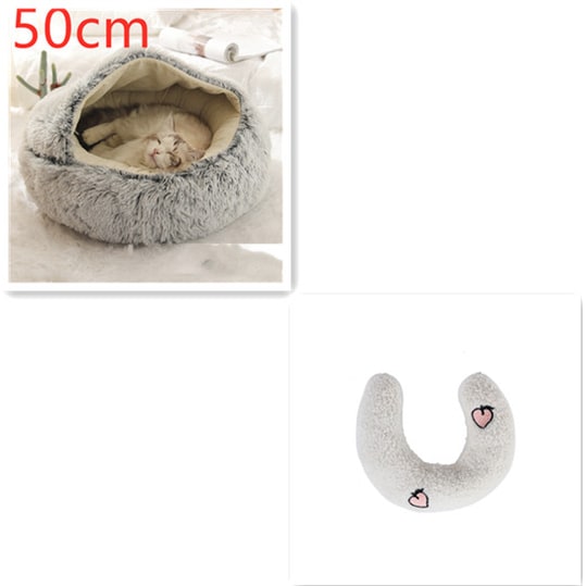 Panier couvert pour chat en peluche avec rebord rembourré