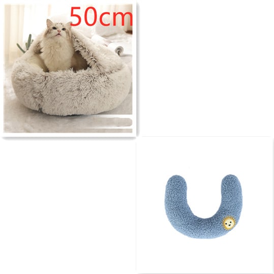 Panier couvert pour chat en peluche avec rebord rembourré