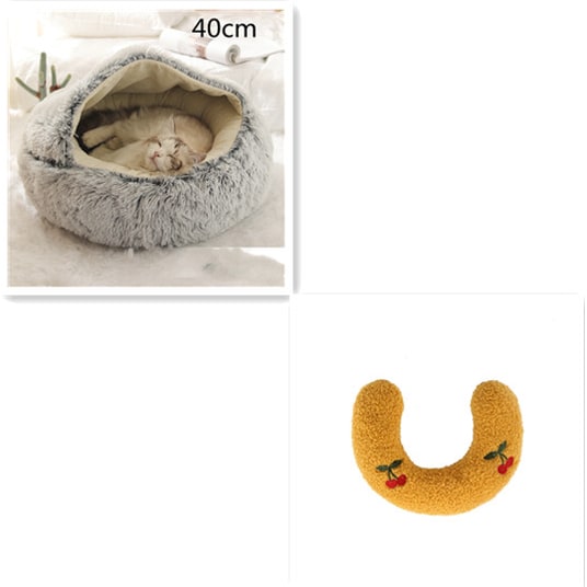 Panier couvert pour chat en peluche avec rebord rembourré