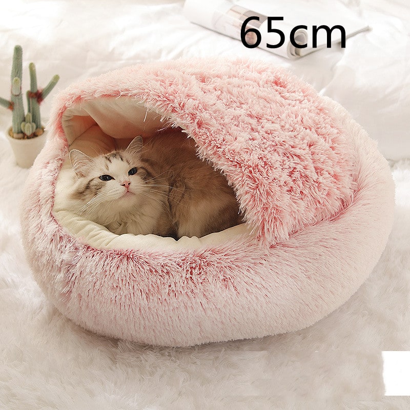 Panier couvert pour chat en peluche avec rebord rembourré
