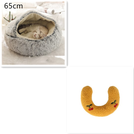 Panier couvert pour chat en peluche avec rebord rembourré