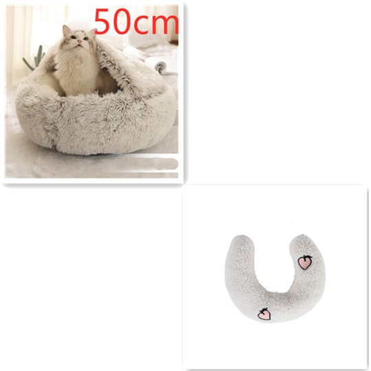 Panier couvert pour chat en peluche avec rebord rembourré