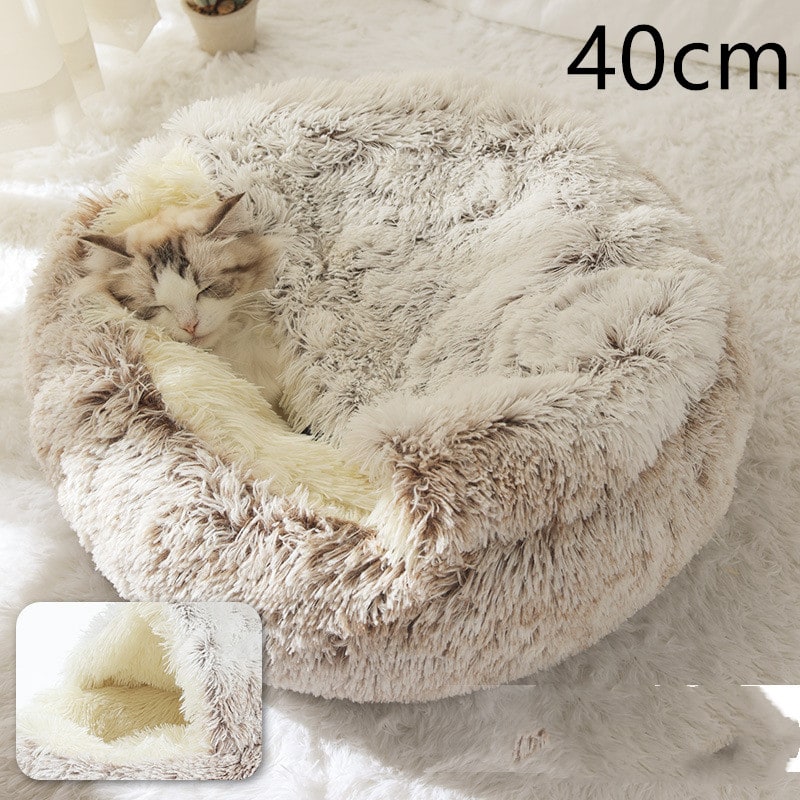 Panier couvert pour chat en peluche avec rebord rembourré