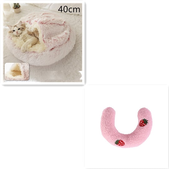 Panier couvert pour chat en peluche avec rebord rembourré