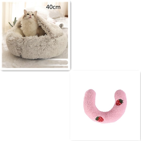 Panier couvert pour chat en peluche avec rebord rembourré