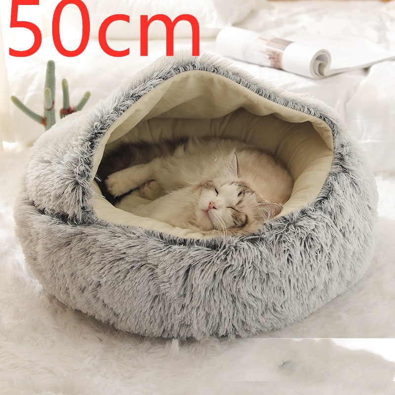 Panier couvert pour chat en peluche avec rebord rembourré