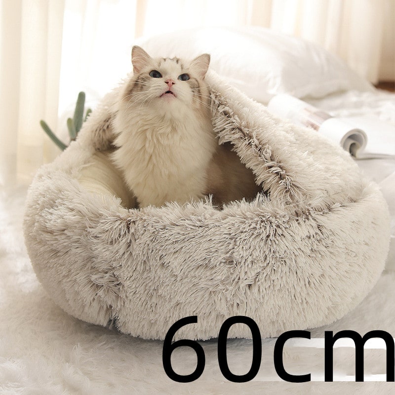 Panier couvert pour chat en peluche avec rebord rembourré
