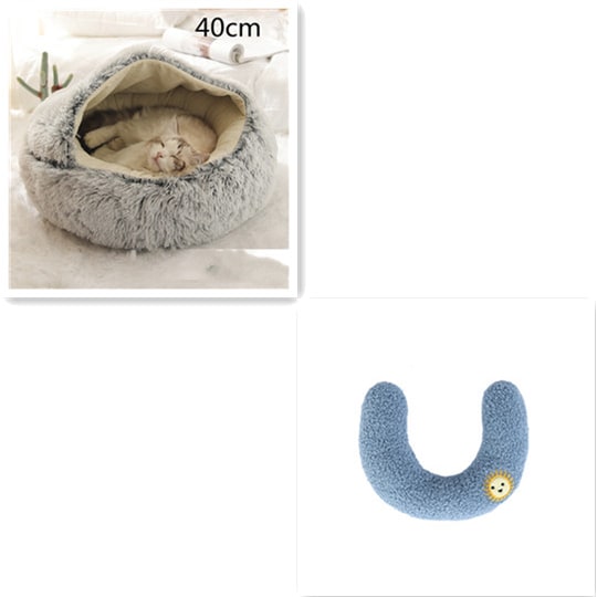 Panier couvert pour chat en peluche avec rebord rembourré