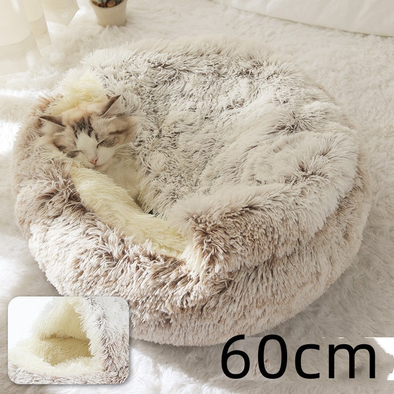 Panier couvert pour chat en peluche avec rebord rembourré