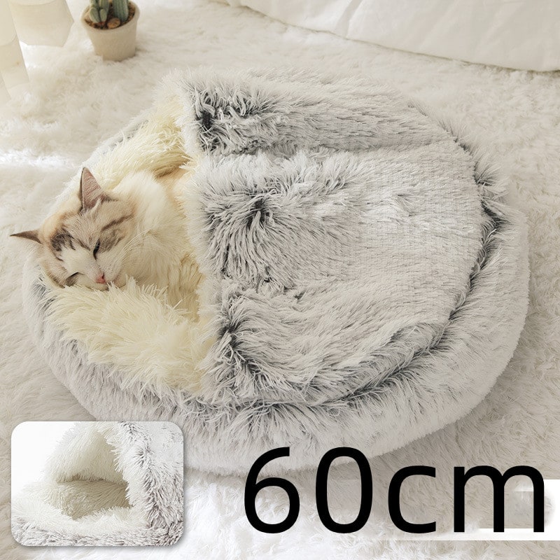 Panier couvert pour chat en peluche avec rebord rembourré