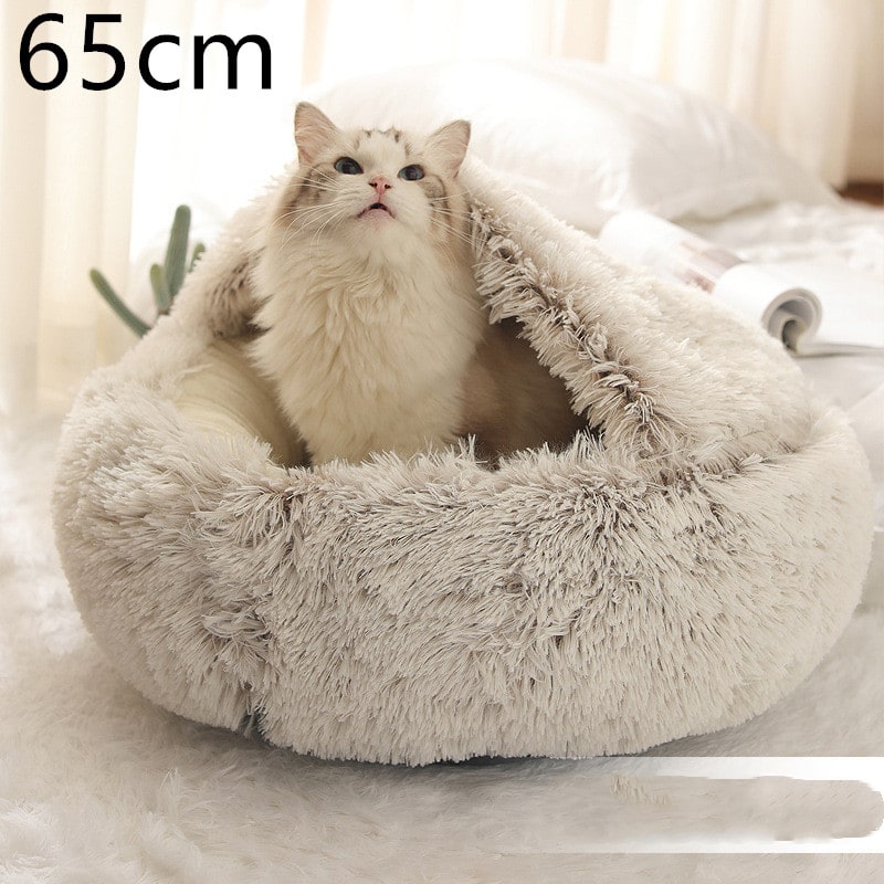 Panier couvert pour chat en peluche avec rebord rembourré