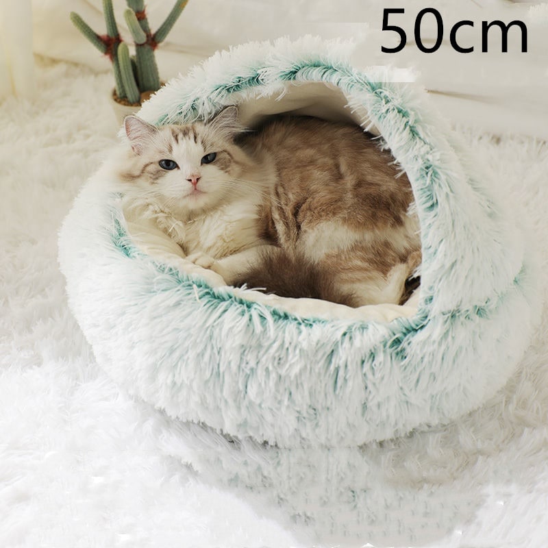 Panier couvert pour chat en peluche avec rebord rembourré