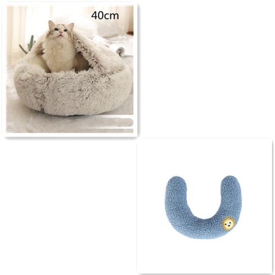 Panier couvert pour chat en peluche avec rebord rembourré