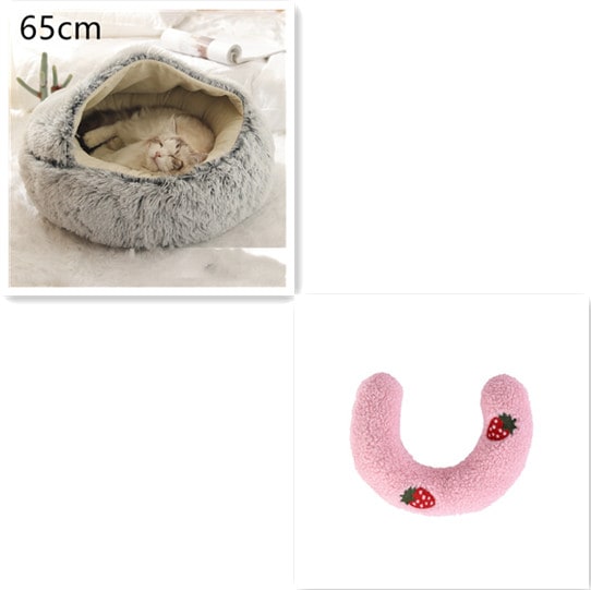 Panier couvert pour chat en peluche avec rebord rembourré