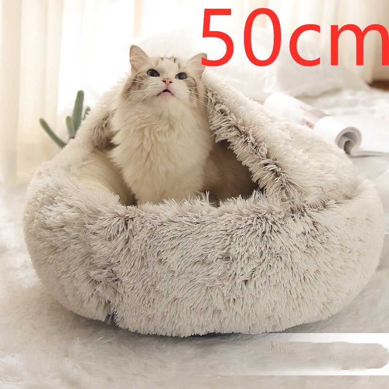 Panier couvert pour chat en peluche avec rebord rembourré