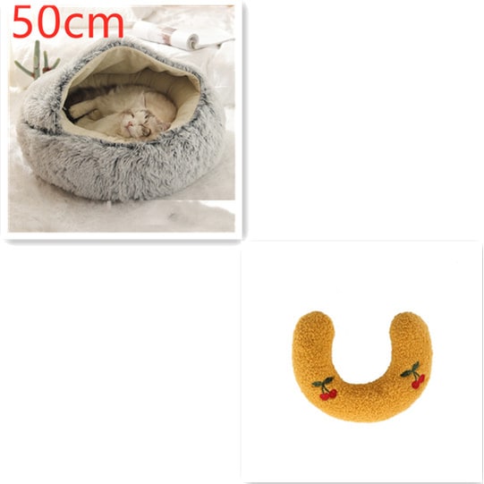 Panier couvert pour chat en peluche avec rebord rembourré