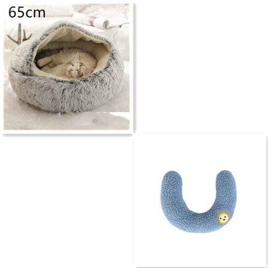 Panier couvert pour chat en peluche avec rebord rembourré