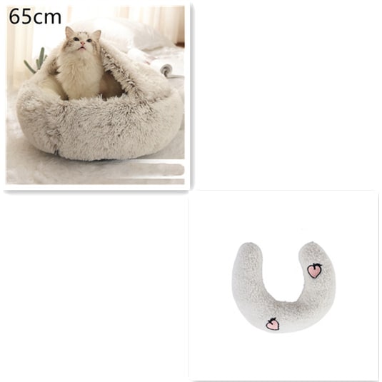 Panier couvert pour chat en peluche avec rebord rembourré