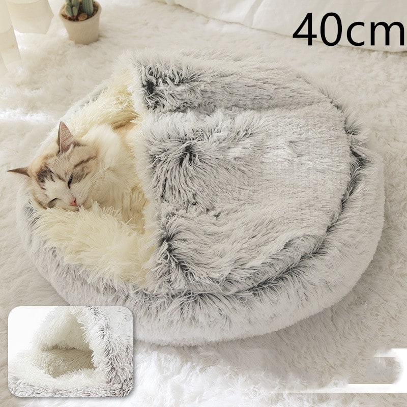 Panier couvert pour chat en peluche avec rebord rembourré