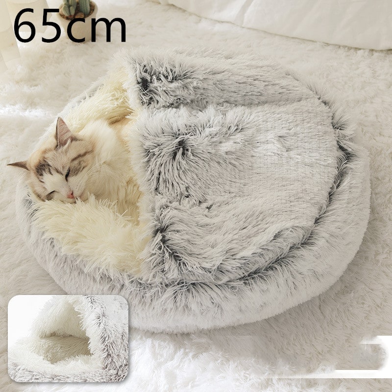 Panier couvert pour chat en peluche avec rebord rembourré