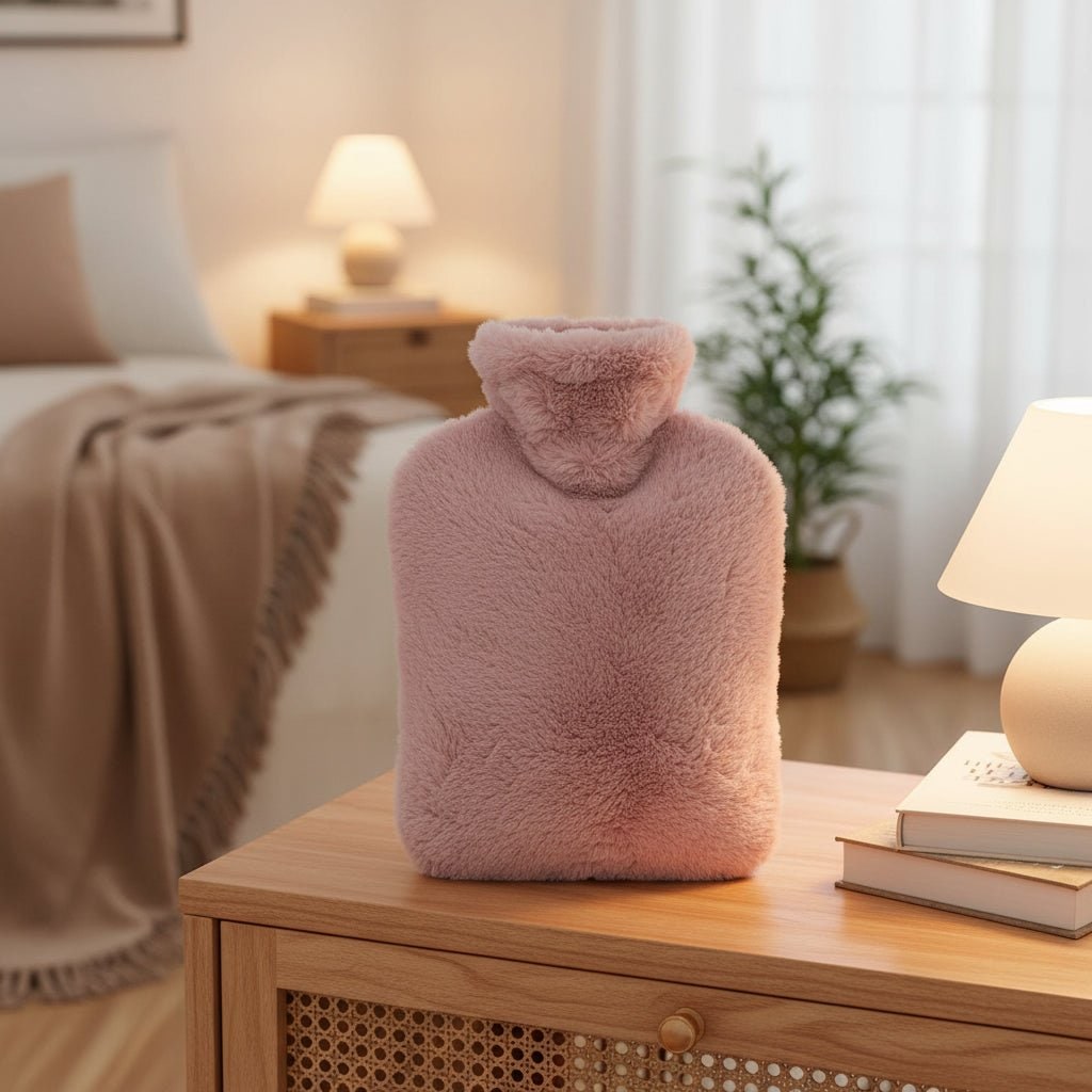 Bouillotte de 2 litres avec housse en fausse fourrure