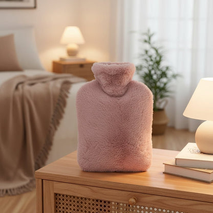 Bouillotte de 2 litres avec housse en fausse fourrure