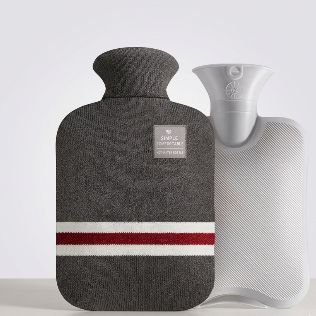 Bouillotte de 2 litres avec housse en maille rayée