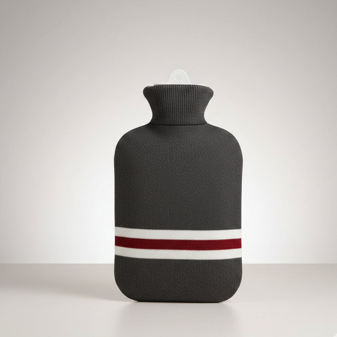 Bouillotte de 2 litres avec housse en maille rayée