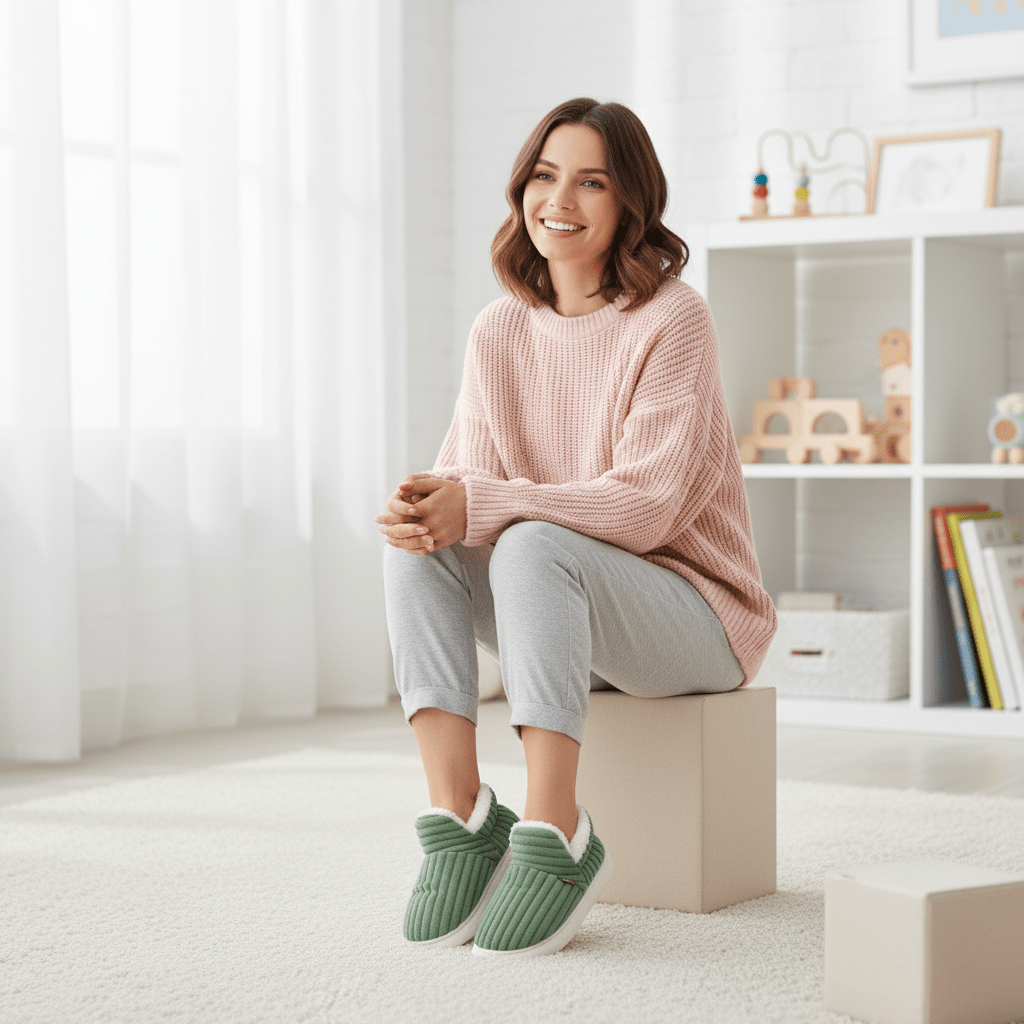 Chaussons bottillons en velours côtelé doublés polaire